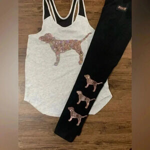 VS PINK BLING IRIDESCENT ROSEGOLD
DOG TANK / YOGA  LEGGINGS OUTFIT SMALL